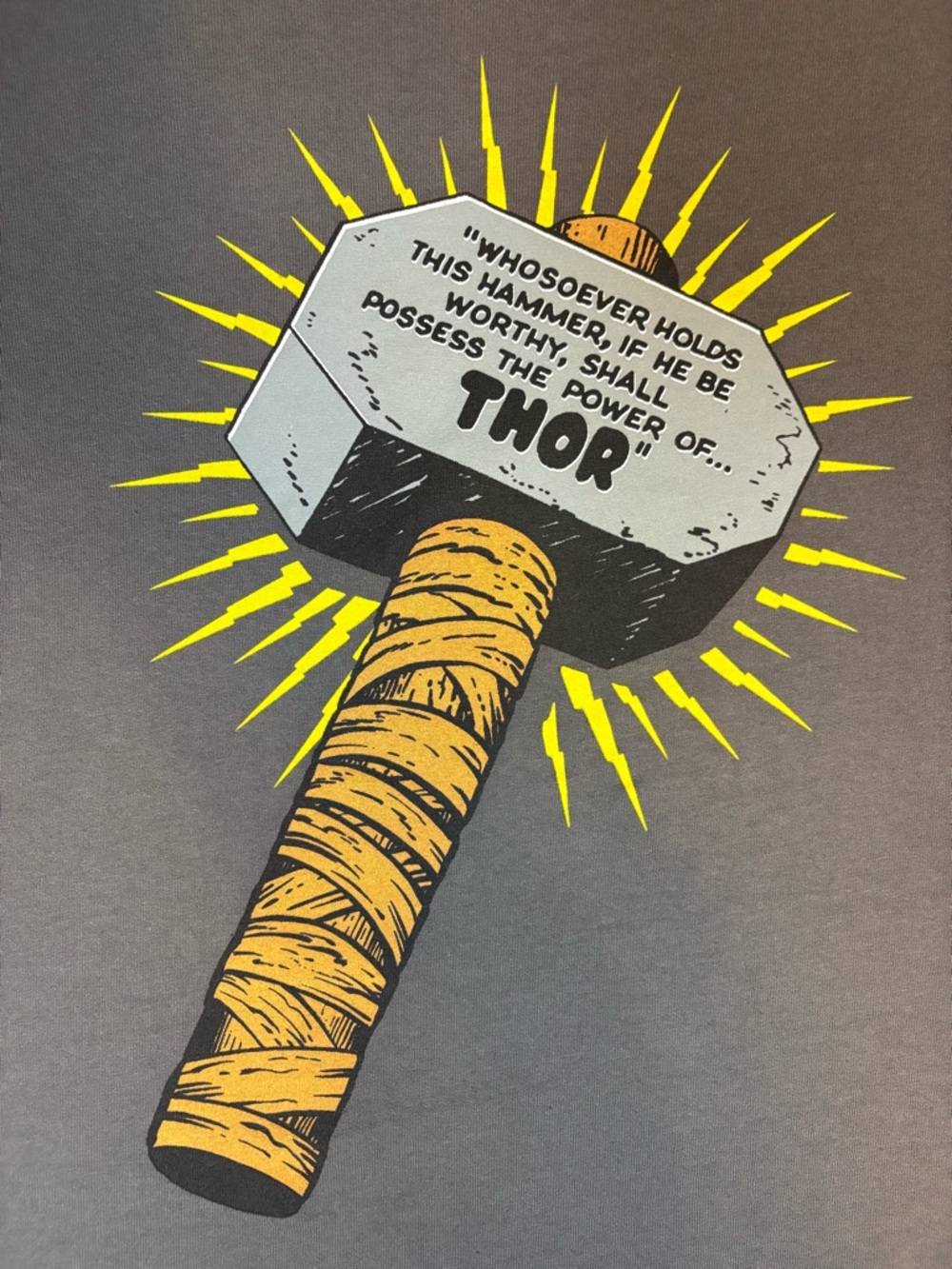Marvel Thor Hammer Mjolnir Graphic Tee Gray Mens XL Shirt
